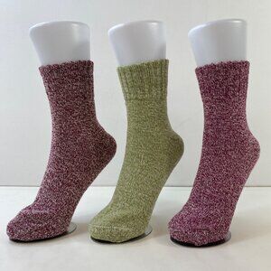 Womens Crew Socks Set 3 Solid Marled Burgundy Green
